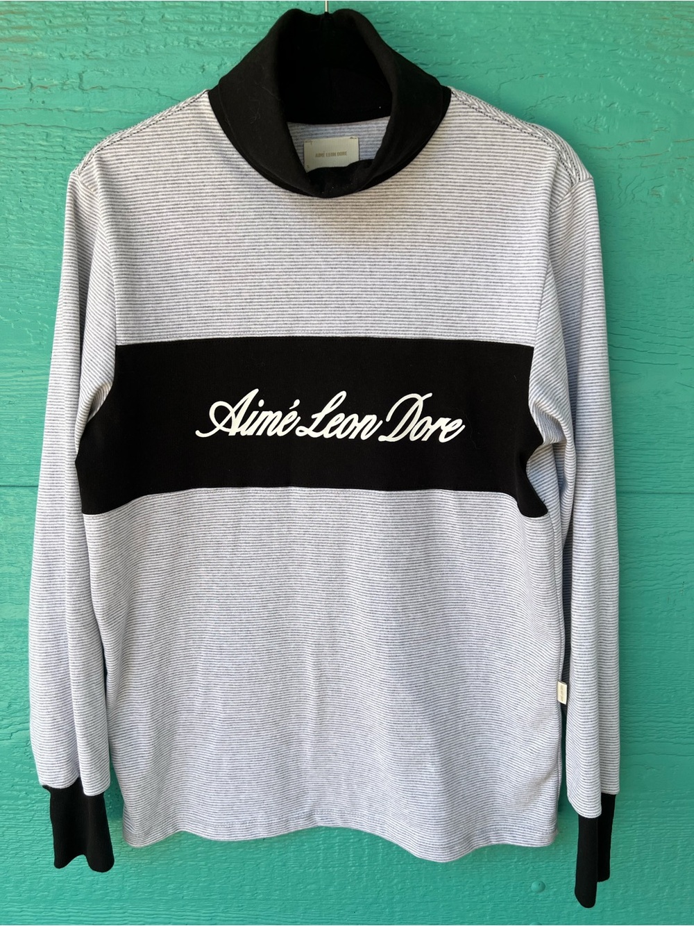 Aime Leon Dore Cotton Striped Turtleneck Black Gray White SIZE LARGE Unisex